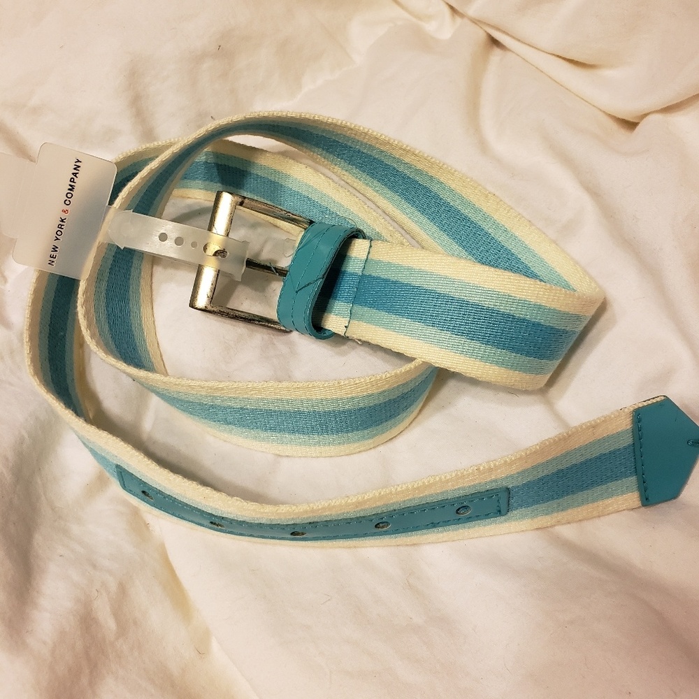 New York & company aqua blue and white belt - Picture 1 of 3